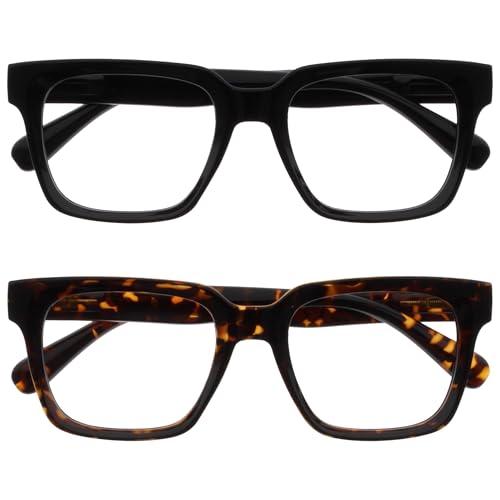 OPULIZERA Occhiali luce blu donna e uomo - Antiriflesso e Antibagliore - Confezione da 2 - Occhiali per computer - Protezione UV - Oversize e Rettangolare - Nero Marrone - +0.00