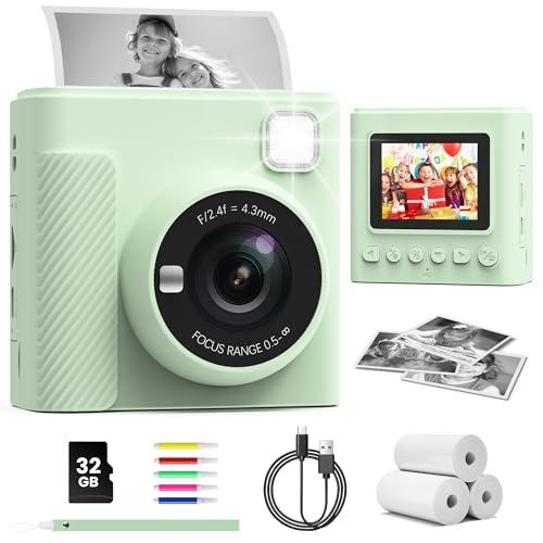 TIATUA Macchina Fotografica Bambini Istantanea, 2.4 Pollici 1080P Fotocamera Digitale Bambini con 32GB Scheda & Papier Photo, Regalo di Natale per Bambini dai 3-12 Anni