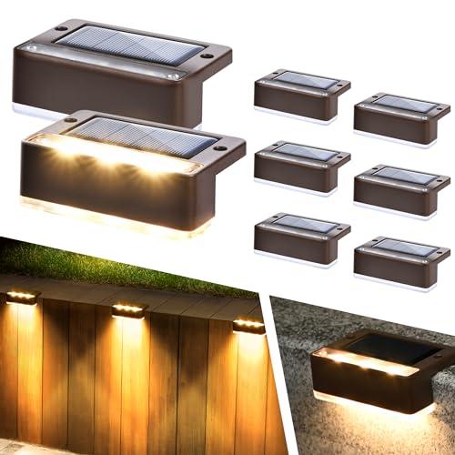 Solpex 8 lampade solari per esterni, luce bianca calda, luci solari impermeabili, illuminazione a LED per scale esterne, gradini, recinzioni, giardino, cortile, decorazione (marrone)