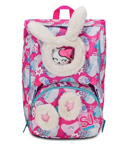 SJ GANG STYLE JAM GANG Zaino Scuola Estensibile, Rosa, PinkFur, Zaino Doppio Scomparto Estensibile Tramite Zip Laterali, Tasca Porta Borraccia, Zaino Scuola Elementare, Zaino Bambina