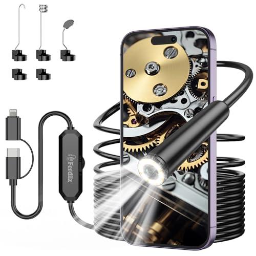 Ferdiiz Endoscopio per Smartphone, 1920P HD Sonda Telecamera Endoscopica, Endoscopio con 8 LED, Ispezione Tubi Impermeabile IP67, Telecamera Ispezione Tubi per Android e iOS senza WiFi - 16,4 ft/5 m