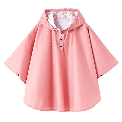QIKADO Poncho Antipioggia Bambino, Poncho Pioggia Bambina con Cappuccio e Bottoni Portatile Rosa scuro/S/1-3anni