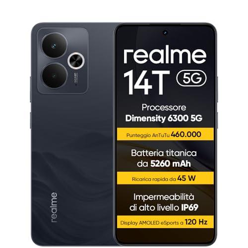 realme 14T 5G Smartphone 8+256 GB, Processore Dimensity 6300 5G, Batteria titanica da 5260 mAh, Ricarica rapida da 45 W, Display AMOLED eSports a 120 Hz, IP69, NFC, Nero