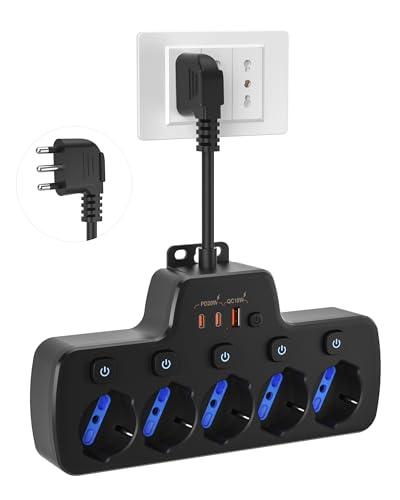 Ciabatta Multipresa Elettrica con Interruttori Indipendenti, Presa Multipla Salvaspazio Spina 16A