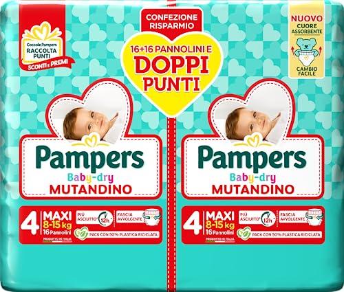 Pampers Baby Dry Mutandino Maxi, Pacco Doppio DWCT, Taglia 4 (8-15 kg), 32 Pannolini