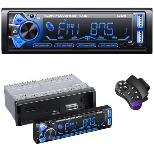 RDS Autoradio Bluetooth con Estraibile Frontalino, Wistrue Stereo Auto Bluetooth con Telecomando, 4x65W 1 DIN Autoradio AM/FM con Lettore MP3 e due porte USB Supporta AUX/SD/iOS/Android（multicolore）