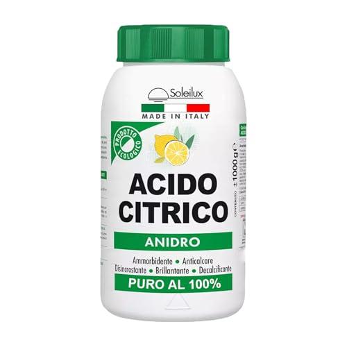 SOLEILUX Acido Citrico in Polvere Puro al 100% Naturale ed Ecologico Multiuso per Pulizia e Igiene Ammorbidente, Anticalcare, Brillantante, Disincrostante, Decalcificante 1 kg PRODOTTO IN ITALIA (1)