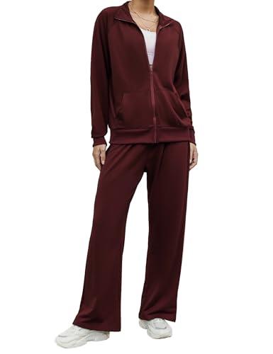 Terecey Tuta Sportiva Donna Completa 2 Pezzi Tuta Invernale Ginnastica Elegante Tute Ginnastica Felpata Casual Abbigliamento per Jogging Correre Fitness Rosso M