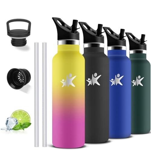 Borraccia Termica 750 ml, Borracce Termiche Senza BPA, Borracia con Cannuccia, Senza Perdite, Bottiglie Palestra, Mantiene Caldo per 12 Ore/Freddo 24 Ore, per Campeggio, Viaggio, Fitness, Palestra