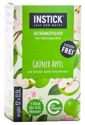 INSTICK Bevanda istantanea senza zucchero (Mela Verde) - 1 confezione per 12 x 0,5-1 L - Polvere per bevande vegane a basso contenuto calorico e vitamina C - Polvere istantanea