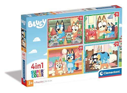 Clementoni Supercolor Bluey-4 12,16,20 e 24 Pezzi Bambini 3 Anni, Puzzle Cartoni Animati, Made In Italy, Multicolore, 21530