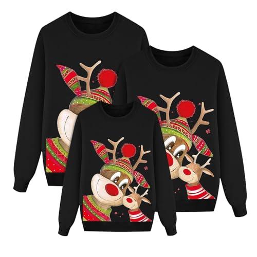 Sobzia Felpa Natalizia Famiglia Maglioni Natale Famiglia per Donna Uomo Bambino Manica Lunga con Stampa Renna Senza Cappuccio Girocollo Invernale Sweatshirt Coordinate Natalizi Set Nero L