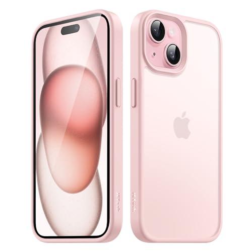 JETech Cover Opaca per iPhone 15 6,1 Pollici, Protezione Anticaduta Antiurto di Grado Militare, Custodia Posteriore Glassata Traslucida, Anti-Impronte (Rosa)