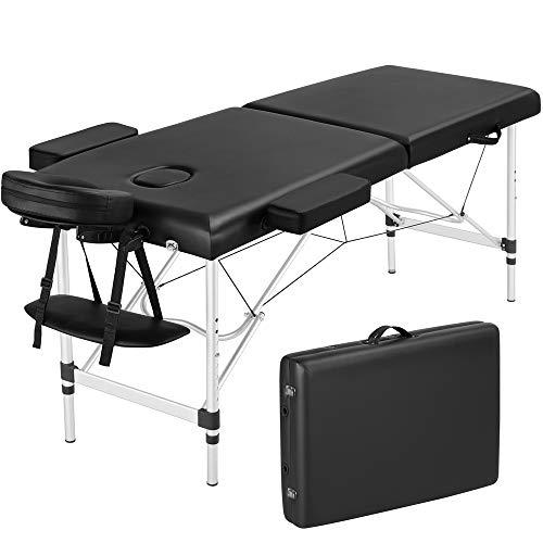 Yaheetech Lettino da Massaggio Pieghevole Portatile Professionale a 2 Zone Alluminio per Fisioterapia Portata 250 kg Altezza Regolabile Poggiatesta e Briaccioli Rimovibili con Borsa 213 x 60 cm Nero