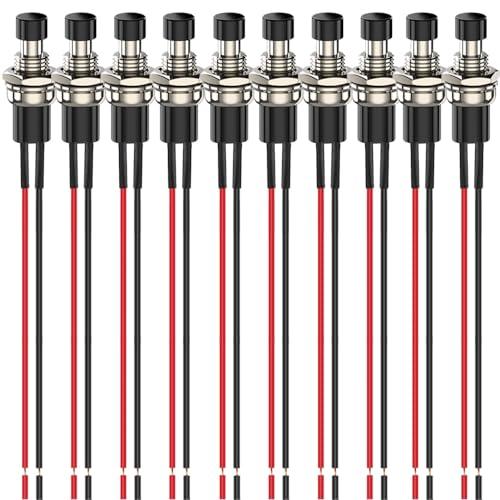 Gebildet 10pcs 7mm Precablato Momentaneo Mini Pulsante 3V-6V-12V-24V-230V/1A, SPST Normale Aperto 2Pin Pulsanti Temporanei per Modellismo Ferroviario Hobby（nero）