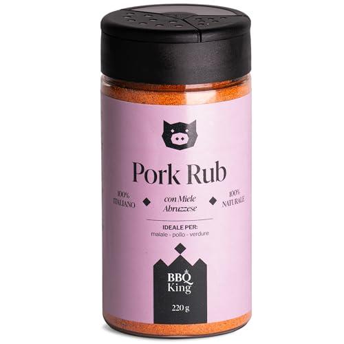 BBQ KING - Pork Rub Confezione da 220 Gr, Dry Rub Bbq per Maiale Ideale per Barbecue e Grill, Set Spezie Cucina 100% Made in Italy, Miscela di Spezie per Carni di Maiale, Agnello o Verdure