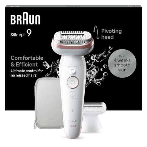 Braun Silk-épil 9 Depilatore Donna, Epilatore Elettrico con Testina Flessibile per Una Epilazione Semplice, Wet & Dry, Pelle Liscia a Lungo, 9-030, Bianco/Rosa