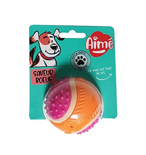 Aimé - Palla per cane 5 in 1 al sapore di manzo - Giochi per cani, giochi interattivi per cani, per stimolare i 5 sensi - Resistente, adatta a tutte le razze e per tutte le età - Dimensione 6 cm