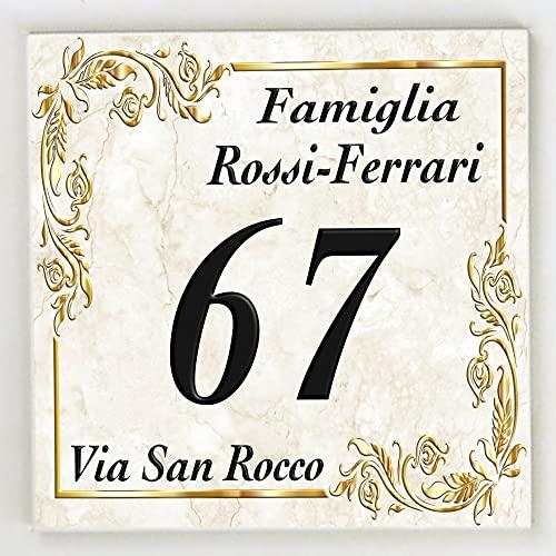 Numero Civico in Ceramica, Targa Decorativa PERSONALIZZABILE,Numero Civico su Mattonella in Ceramica 15x15cm, 20x20cm con Indirizzo e Nome Famiglia Personalizzato,Numeri Civici Moderni.