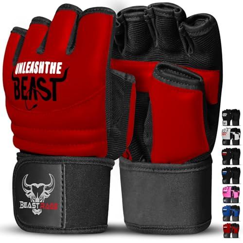 BEAST RAGE Punch Bag Taekwondo Karate Guanti per uomini e donne, Mezzo dito MMA Kickboxing Sparring Arti Marziali Boxe Guanti di formazione - Allenamenti leggeri, Muay Thai