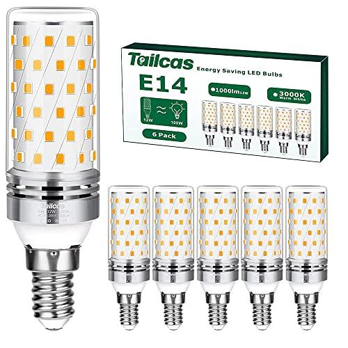 Tailcas Lampadine LED E14 12W, 6 pezzi Luce Bianca Calda 3000K, Equivalente 100W Lampada Alogena, 1000lm, Non Dimmerabile Nessun Sfarfallio Risparmio Energetico Lampadina E14,CA 220-240V