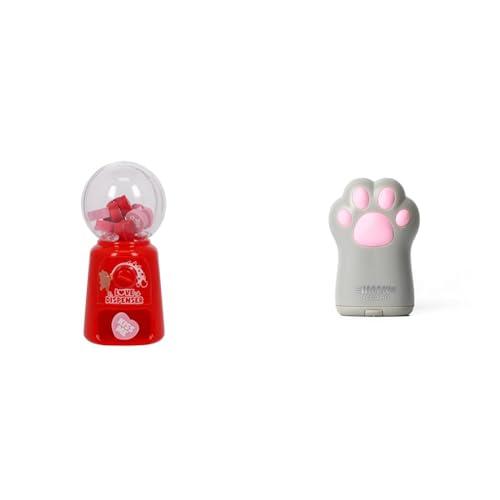 Legami - Mini Distributore Gomme per Cancellare, Love Dispenser, 15 Gomme, Gomma a forma Cuore & Temperino con Contenitore, Meow, 4,5x7 cm, in plastica, Doppio Foro per Matite Standard