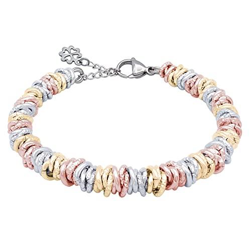 ParticolarModa Bracciale Donna regolabile quadrifoglio portafortuna nodini lucido diamantato 7 mm (Regolabile da 16 a 19 cm (x polso 13-15), Argentato/Dorato/Rosè)