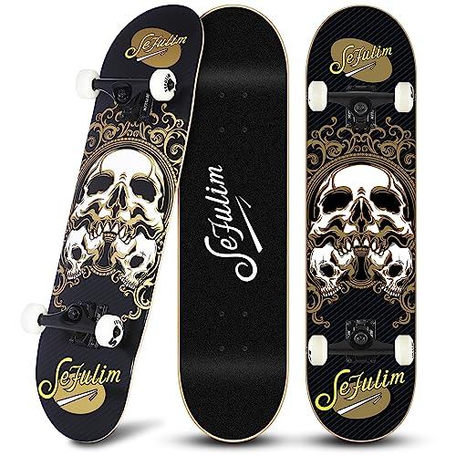 Sefulim Skateboard, skateboard professionale con cuscinetti ABEC-9 a 7 strati in acero duro, skateboard completo per adulti, ragazzi, bambini e principianti…