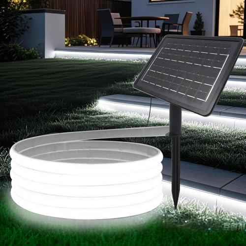 KISUFU 24V Solar Neon Light outdoor LED Strips, IP68 impermeabile 320 LEDs/m strisce LED con 1200mah 8 modalità solare con inserto di terra luce per casa giardino matrimonio festa di Natale.