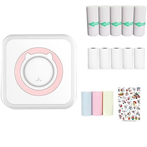 WANGCL Mini Stampante Tascabile Portatile Stampante Fotografica Senza Inchiostro con 13 Rotoli di Carta per Stampante Wireless per Smartphone iOS/Android (Rosa)