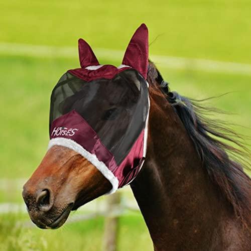 Horses, Maschera Cavallo Antimosche, Fly Shield PRO Bordeaux, Maglie Fini con Orecchie in Tessuto Forato e Naso Esteso per Protezione da Mosche e Moscerini, per la Protezione del Cavallo, Taglia XL