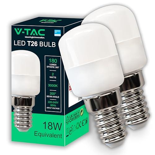 V-TAC 2x Lampadina LED per Frigorifero e Lampade E14-2W - RISPARMIO ENERGETICO - 180 Lumen - 2 Lampadine LED T26 piccole - Massima Efficienza - Luce Bianca Naturale 4000K