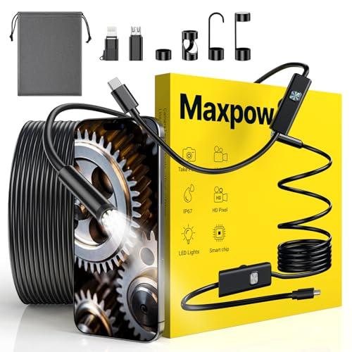 Maxpow Endoscopio Per Smartphone - Telecamera Endoscopica 1920HD IP67, Sonda con 8 LED per Ispezione Tubi, Cámara de Inspección Compatible with Android e iOS Per Tubi Macchine Fognature 5m