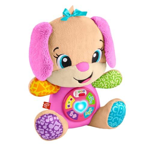 Fisher-Price giocattolo per l'apprendimento dei neonati. Ridi e Impara peluche musicale Sis Smart Stages; per bambini +6 mesi, Multilingue: Olandese, inglese, francese, tedesco, italiano,JFD31