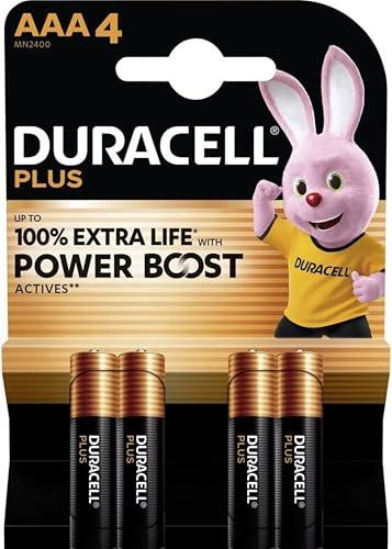 4X Duracell AAA Plus Power Boost Fino al 100% di Durata Extra (1 Blister Da 4 Batterie) 4 Pile Mini Stilo (LR03/MN2400)