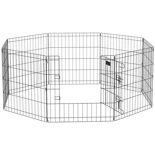 PawHut Recinto per Cani da Esterno e Interno, Recinzione Box per Cani e Cuccioli con 8 Pannelli a Rete e Porta 61 x 61cm, Nero