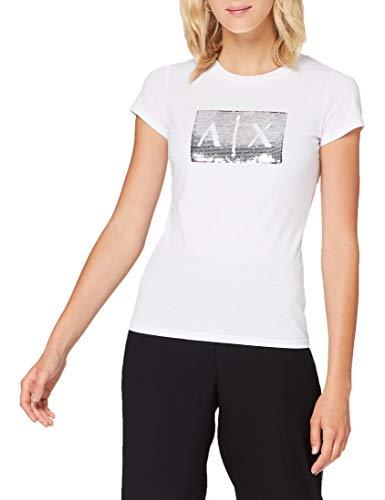 Armani Exchange Basic con logo sequin, T-shirt, Donna, Bianco (White Ground), XL