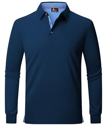 zitysport Polo Uomo Manica Lunga Traspiranti Asciugatura Rapida Camicie a Maniche Lunghe Uomo Camicie Estive Bottoni Uomo Camicia Sportiva Casual Basic Regular Fit Golf Polo Shirt(XL Blu Marino)