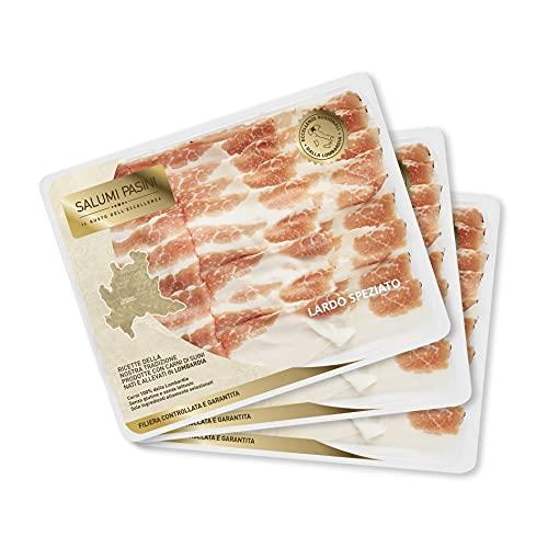 Lardo Speziato Salumi Pasini® come appena affettato | Eccellenze Regionali dalla Lombardia | 3 vaschette preaffettato | 70 gr cad.