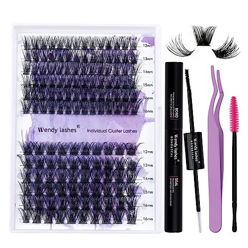 Ciglia Finte Ciuffetti Kit Lash Extension D Curl 0.07mm C3+C9 Cluster Lashes Mix12-16mm Estensioni Ciglia Individuali Naturale WENDY LASHES(C3+C9-D-DIY)