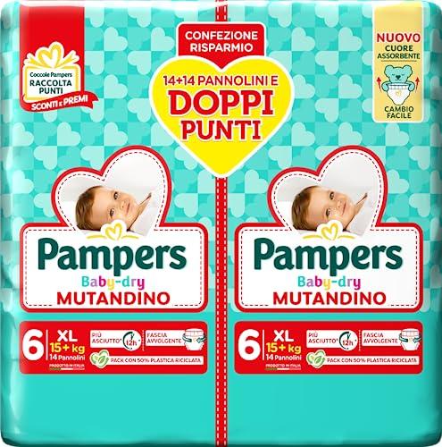 Pampers Baby Dry Mutandino Extralarge, Pacco Doppio DWCT, Taglia 6 (15+ kg), 28 Pannolini