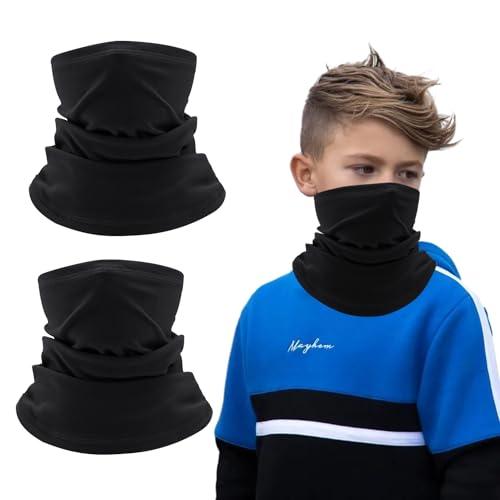 EUPSIIU 2 Pezzi Sciarpa Bambini Scaldacollo, Multifunzione Bandana Tubolare Maschera, Scaldacollo Termico Invernale, per Ciclismo Sport All'Aria Aperta Taglia Ragazze e Ragazzi, Unica (Nero)