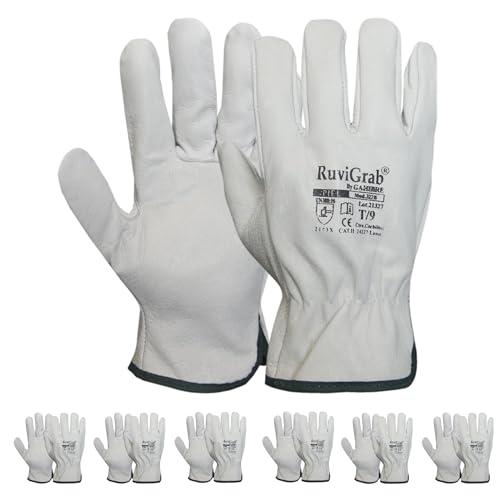 Ruvigrab - Confezione 12 paia - Guanti da lavoro in pelle per uomo e donna, guanti da giardino e da costruzione