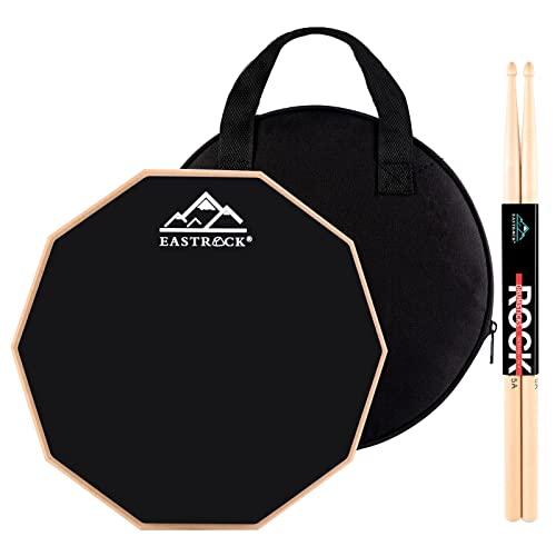 EASTROCK Practice Pad Drum,Drum Pad Set,12-Inch Beginner Practice Drum Pad,bifacciale scorrevole,tamburo in gomma con bacchette e custodia per principianti,Nero
