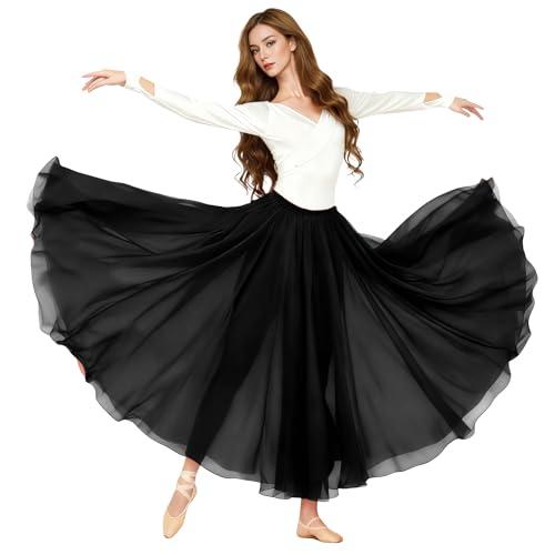 Baisdan Donna Gonna in Chiffon per Danza del Ventre, Gonne Flamenco a Cerchio Completo per Costumi di Halloween, Carnevale Spettacoli, Nero, Taglia Unica