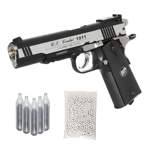 Pistola Softair WG Combat 1911 CO2 Full Metal, Pistola a Pallini Scarrellante con 10 Bombolette CO2, 1000 Pallini 6mm, Pistole Softair, Airsoft, colore nero