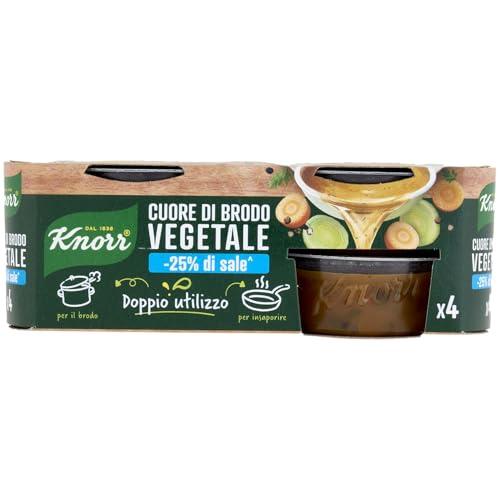 Knorr Cuore di Brodo Vegetale, Pronto da Diluire, con -25% di Sale^, con Verdure da Agricoltura Sostenibile, Vegano, Senza Glutine, Senza Glutammato*, Senza Conservanti, 4 Vaschette da 28g