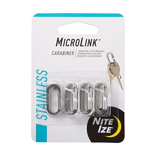 Nite Ize MicroLink Moschettone in acciaio inox, mini portachiavi, per multi utensili e altro, confezione da 4