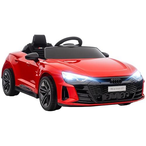 HOMCOM AUDI RS Macchina Elettrica per Bambini 3-5 Anni 12V Doppio Motori, Auto Elettrica per Bambini 3-5km/h con Cintura di Sicurezza, Telecomando, Sospensioni, Musica, Luci LED e Clacson, Rosso