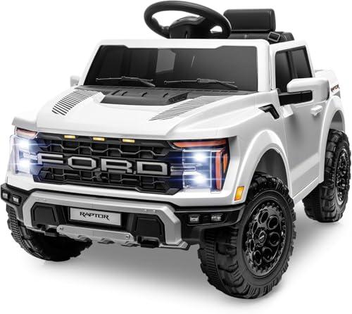 Ford F150 Raptor 12V Auto Elettrica Fuoristrada per Bambini Pick-Up con Telecomando Luci LED Bluetooth Ammortizzatori Porte Apribili Carico 30 Kg – Bianco